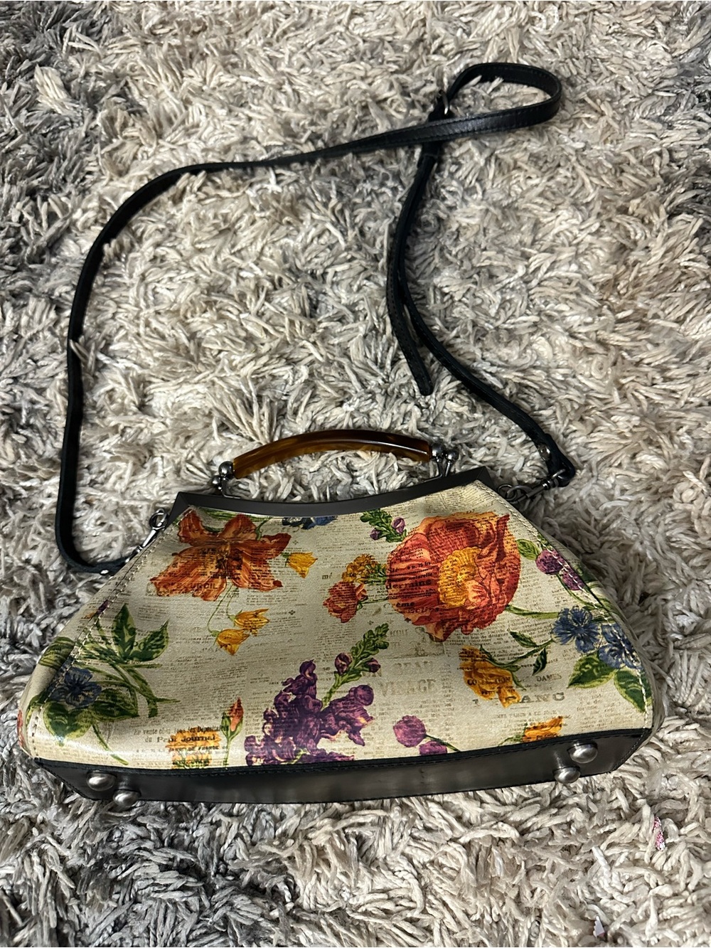 Patricia Nash Parisian Newspaper Kelmscott Leather Kisslock Crossbody